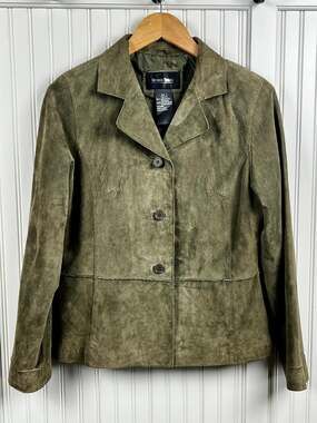 Olive Leather Jacket M Distressed Vintage Boho Western Moto Fall Layer